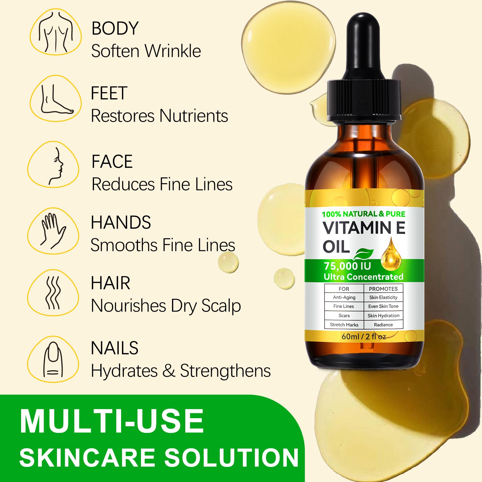 Vitamin E Oil face neck application demonstrates gentle nightly use.