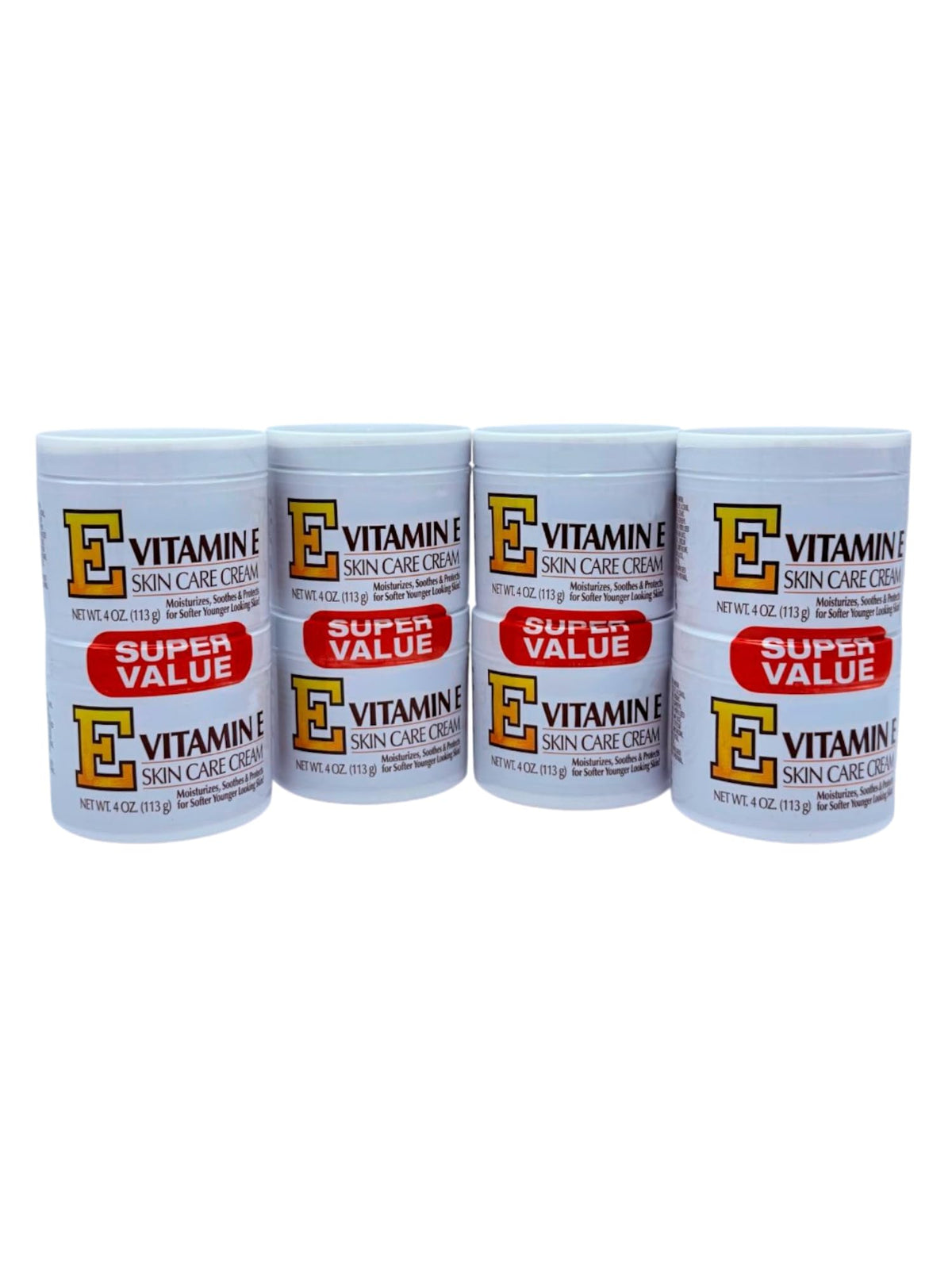 Vitamin E Skin Care Cream 4oz jar close-up shows smooth texture for dry skin