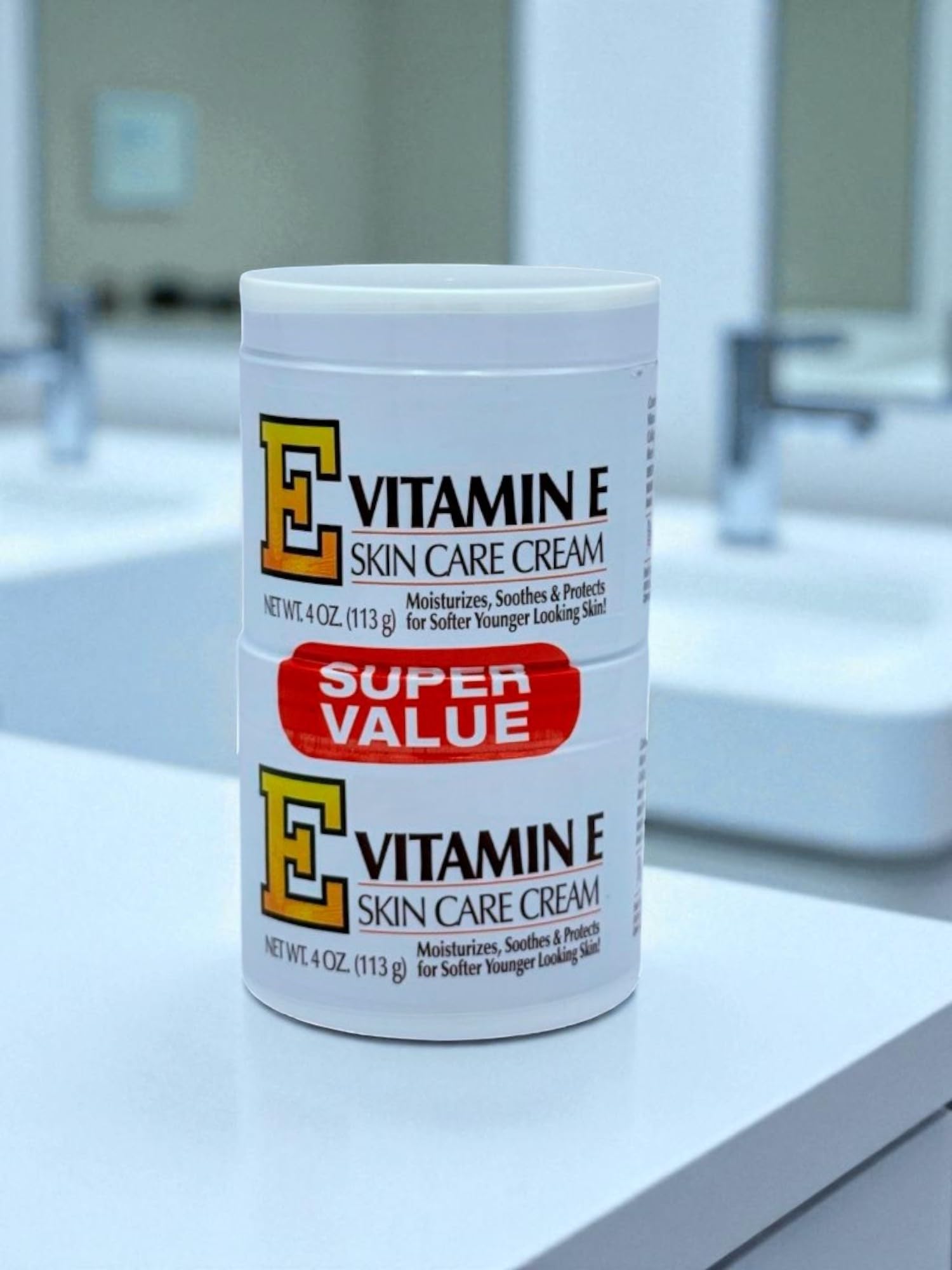Twin-pack display of Vitamin E Skin Care Cream for family moisturization