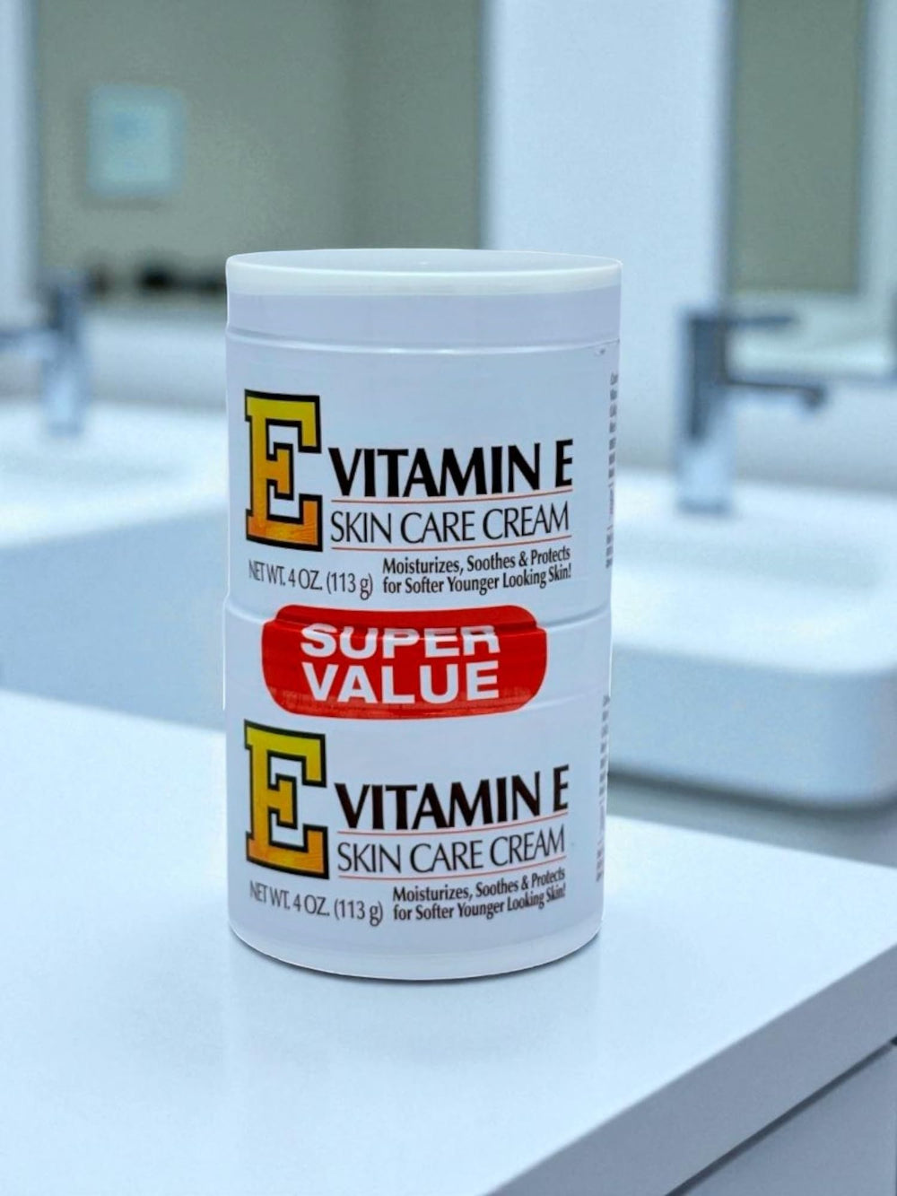 Twin-pack display of Vitamin E Skin Care Cream for family moisturization