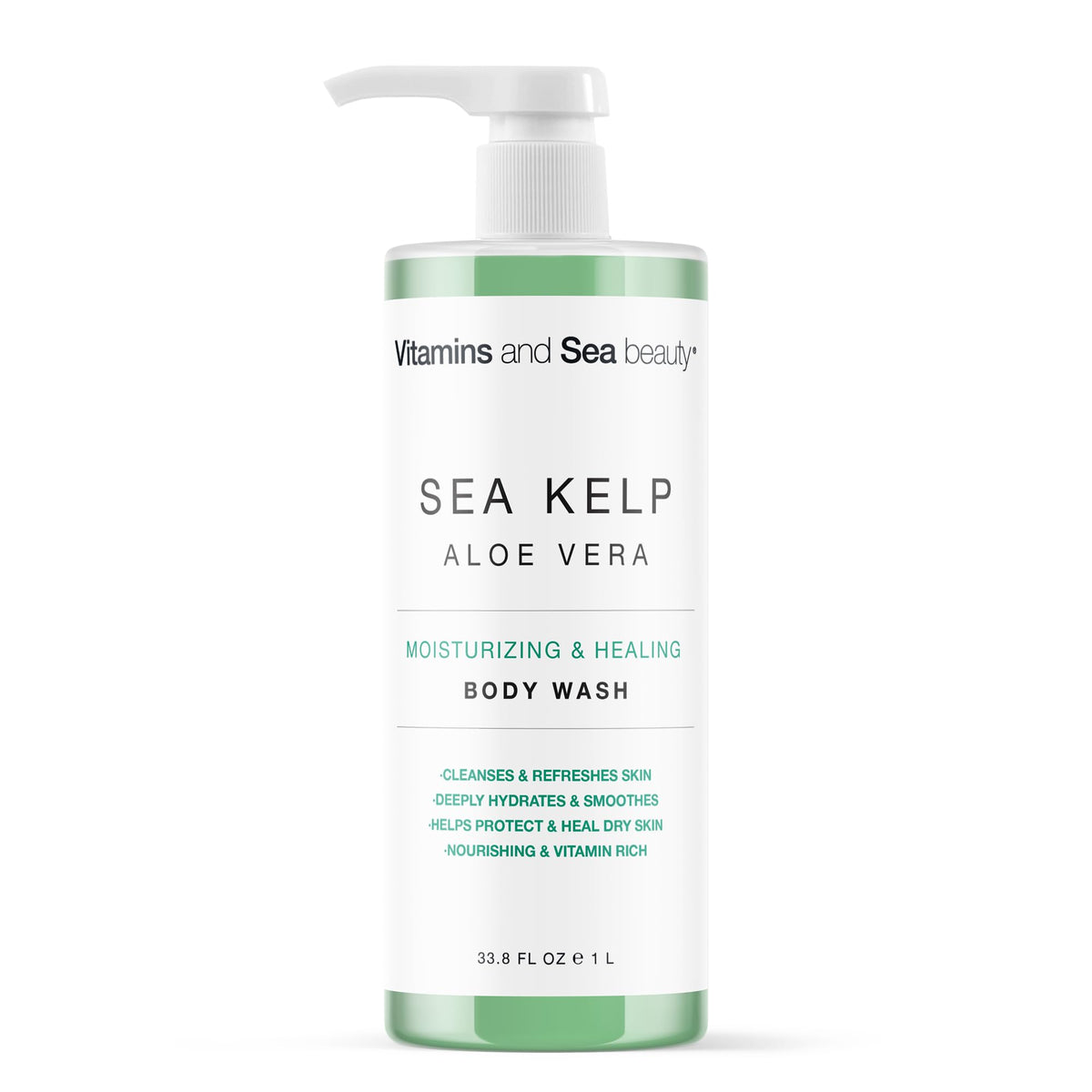 VITAMINS AND SEA BEAUTY moisturizing body wash bottle front view highlighting hydration