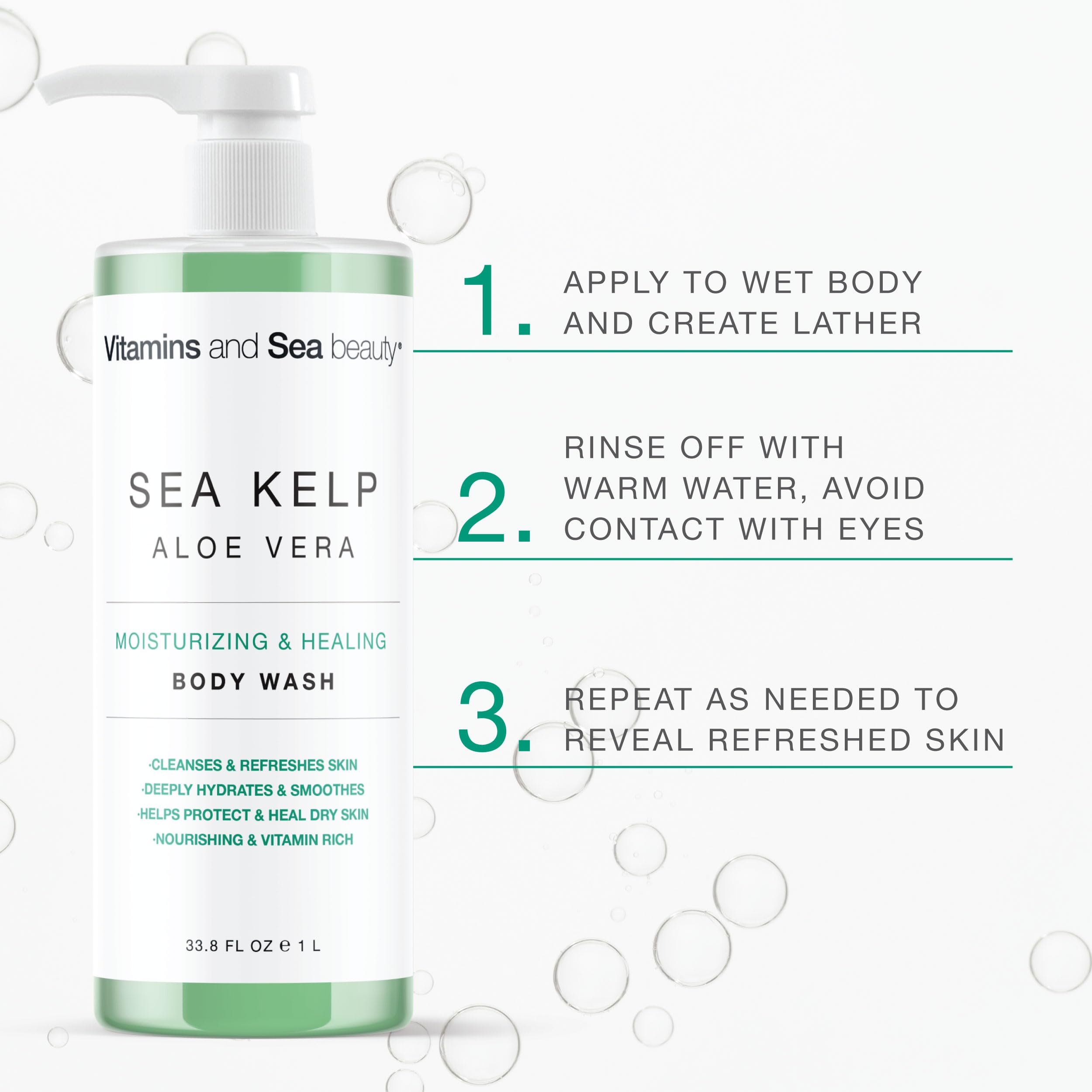 VITAMINS AND SEA BEAUTY natural ingredients label emphasizing clean formula