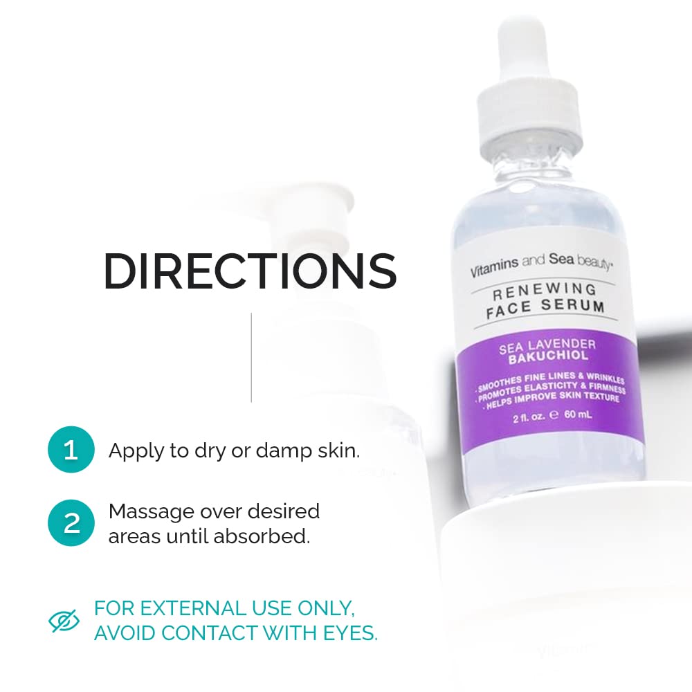 VITAMINS AND SEA BEAUTY Renewing Serum application shot; supports daily skincare routine.