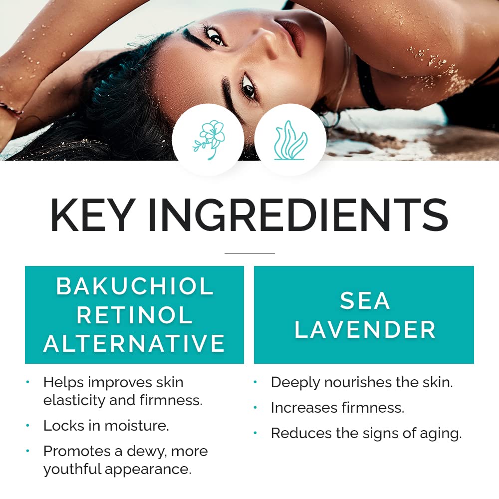 VITAMINS AND SEA BEAUTY Renewing Serum bakuchiol vial; gentle retinol alternative for sensitive skin.