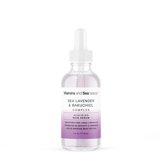 VITAMINS AND SEA BEAUTY Renewing Serum sea lavender bottle; promotes smoother skin texture.