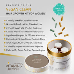 VITAMINS REVIVE Hair Supplement bottle side view, compact daily-use packaging.