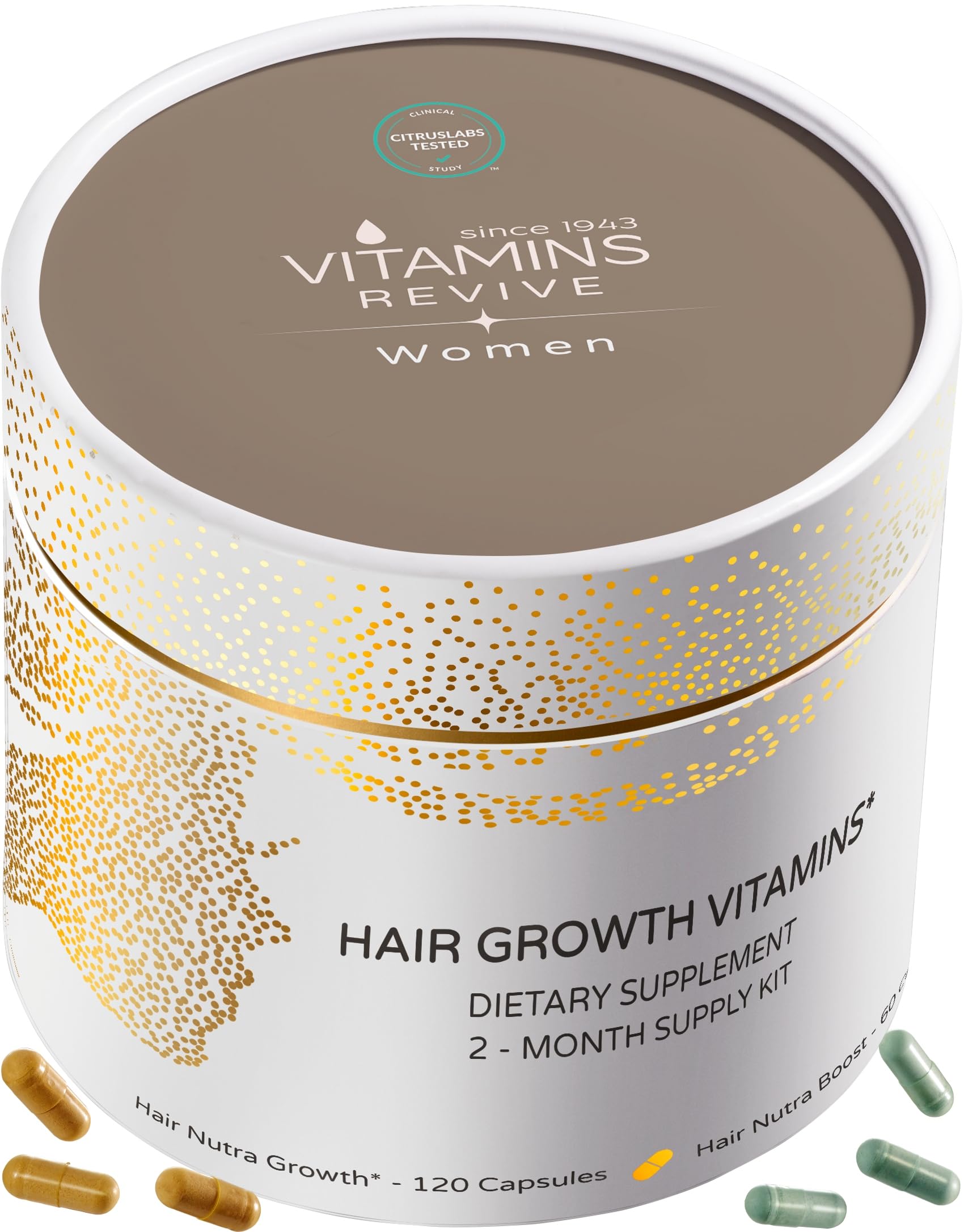 VITAMINS REVIVE vegan cruelty-free label indicating ethical hair wellness.