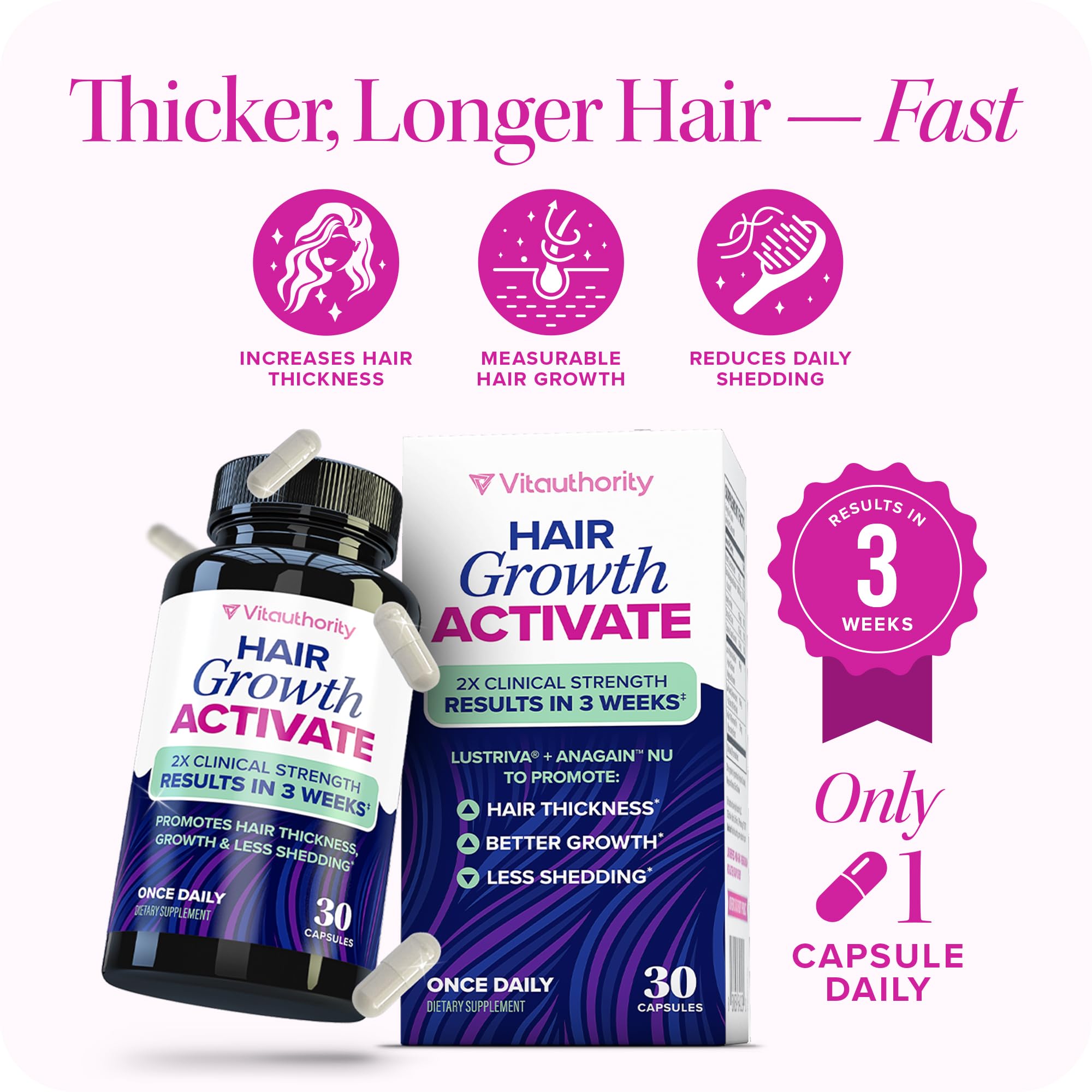 Illustration of DHT-balancing ingredients in Lustriva supporting hair health