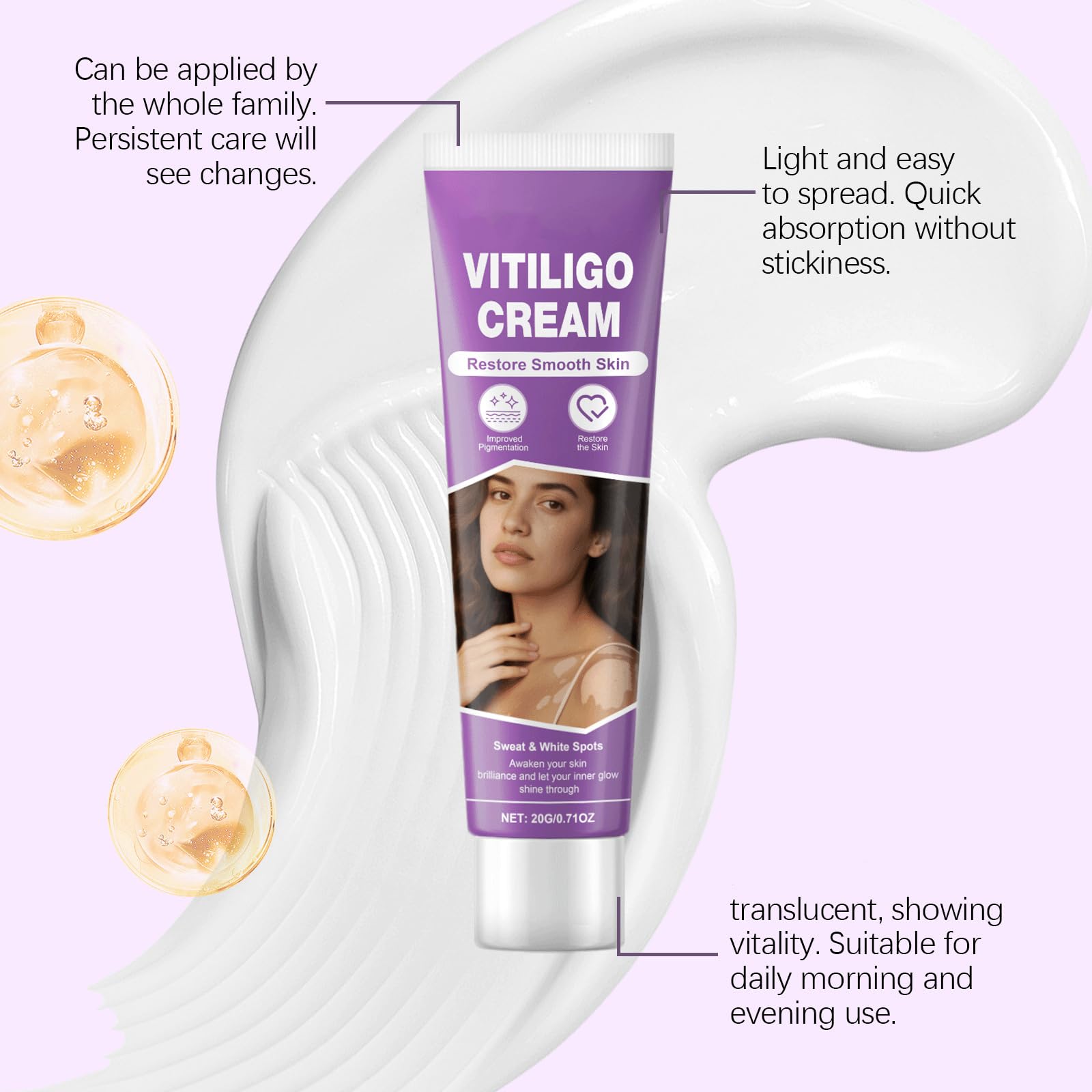 Massage absorption shows fast absorption into skin with Vitiligo Cream.