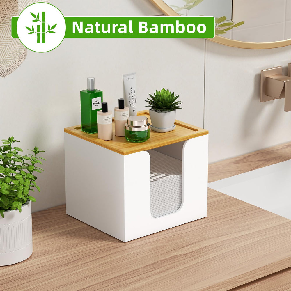 VITVITI acrylic box features a U-shaped opening for easy towel access.