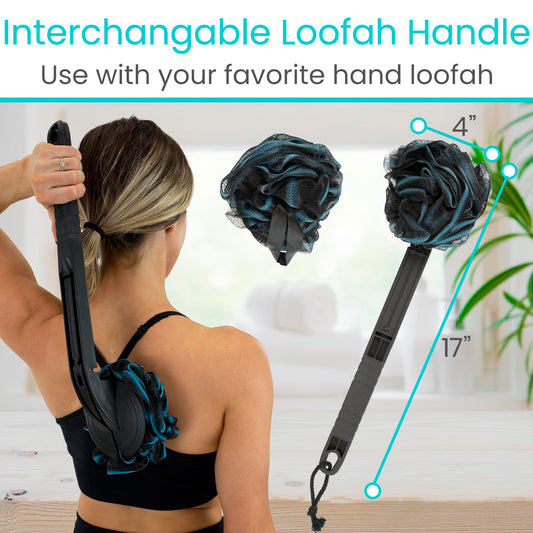 Vive extended reach 17-inch handle allows gentler bathing without bending