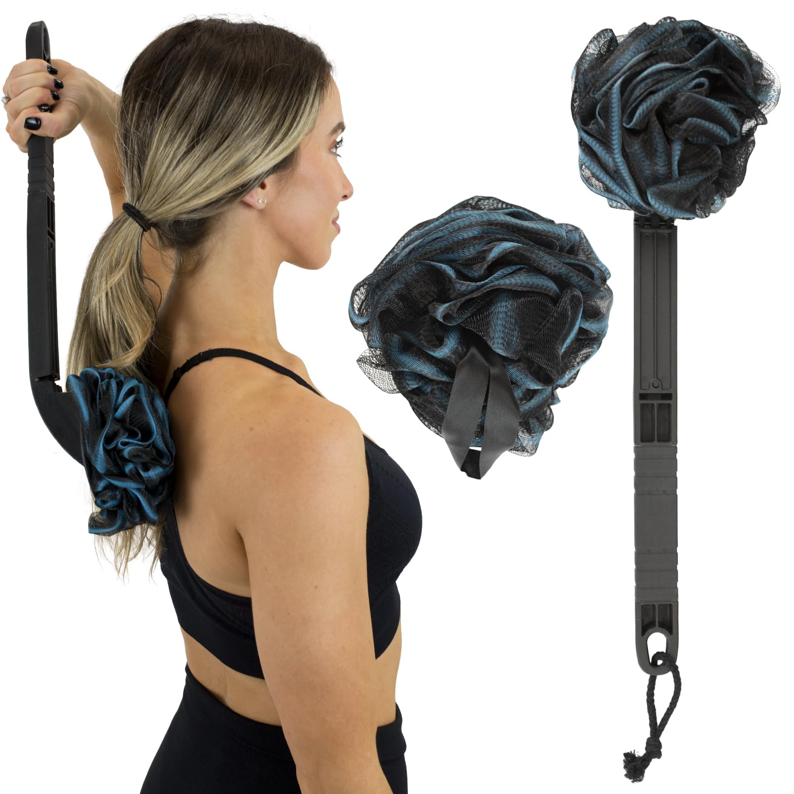 Vive long-handled loofah stick reaches the back for easier cleansing