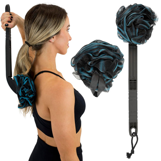 Vive long-handled loofah stick reaches the back for easier cleansing