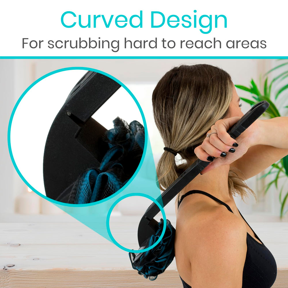 Vive loofah strap with tension lever makes attachment quick