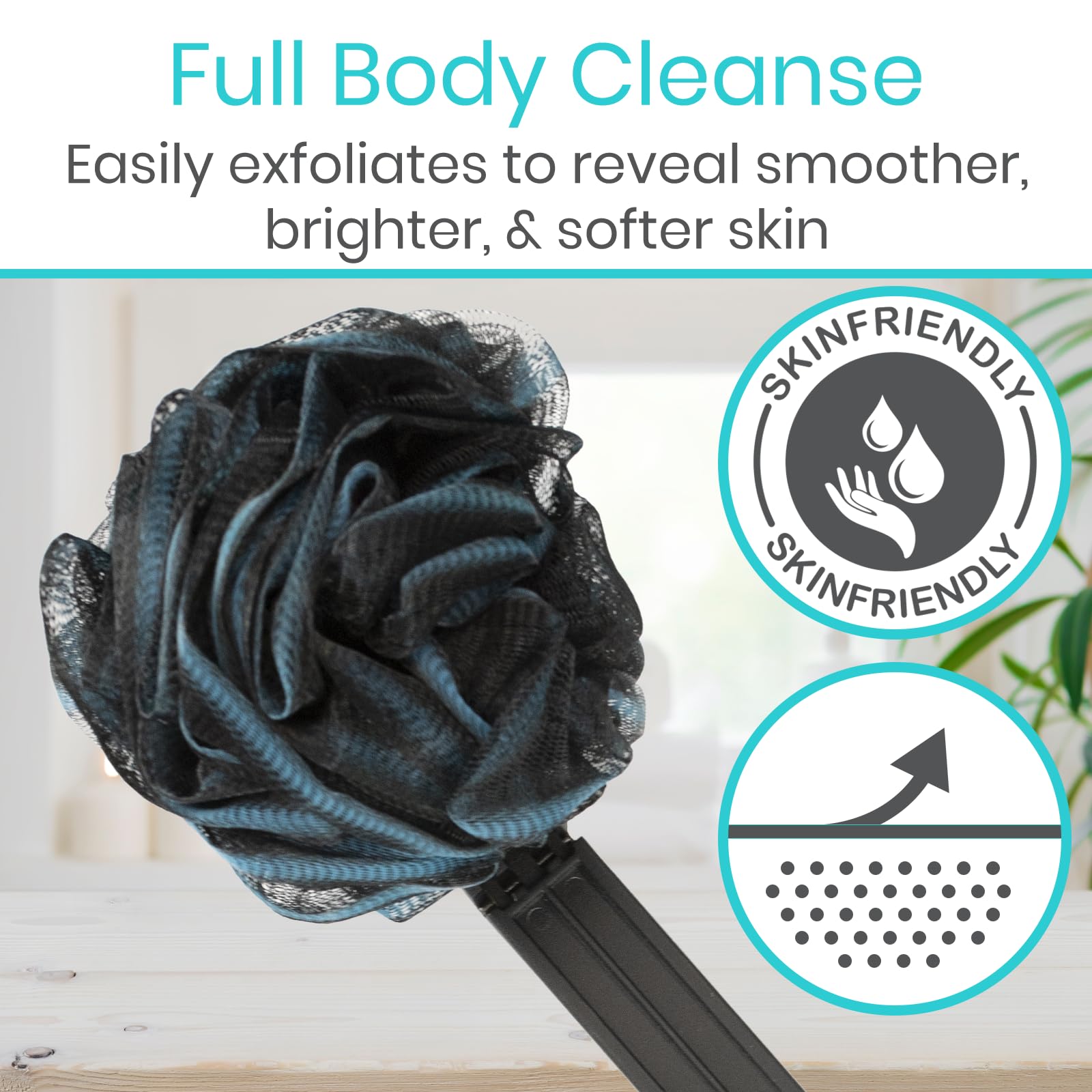 Vive mesh back sponge attachment exfoliates back and shoulders