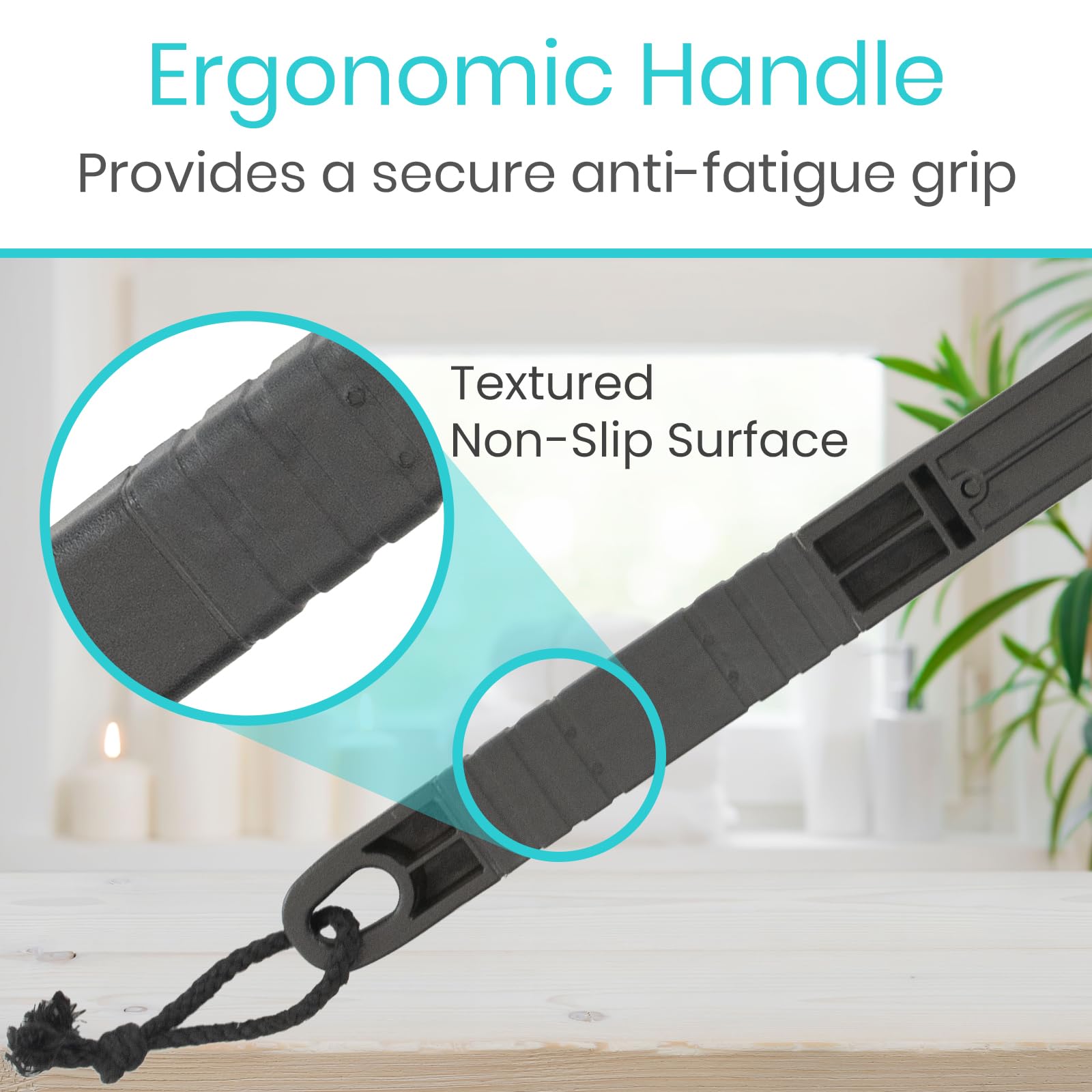 Vive textured non-slip handle stays secure when wet