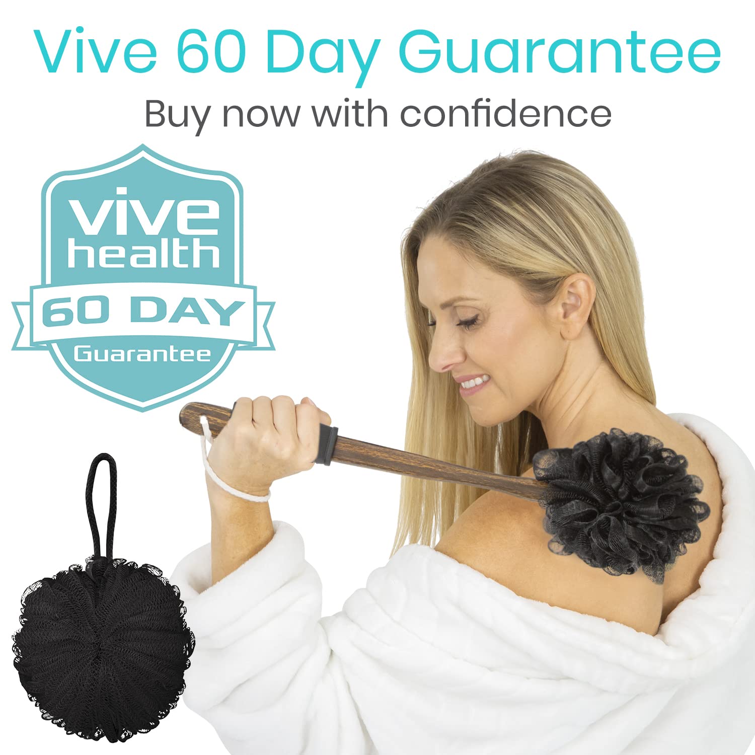 Vive wall hook and string included for easy drying and storage