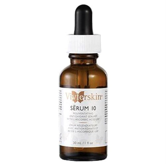 VivierSkin 10 Serum bottle supports daily brightening and refreshed skin.