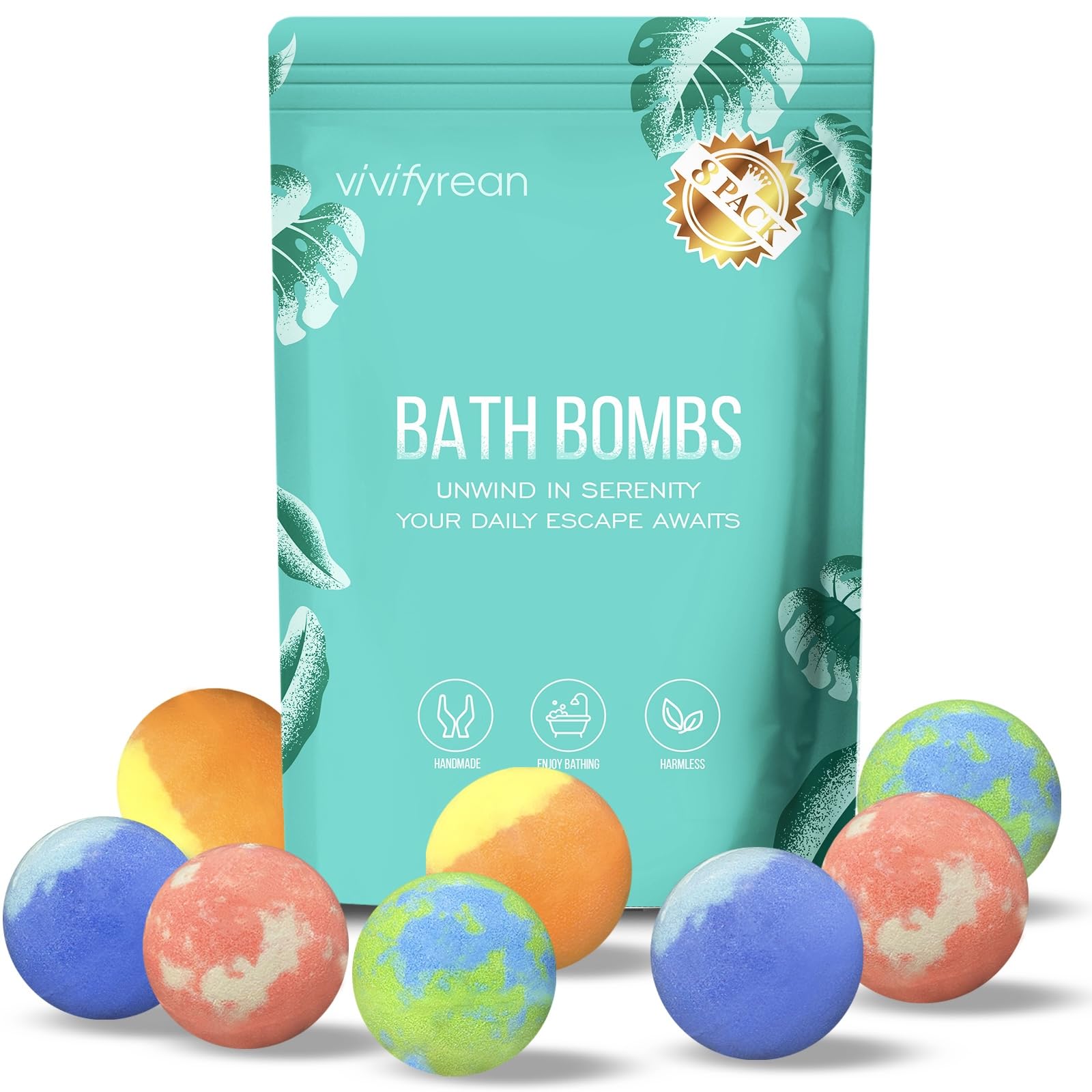 Vivifyrean Bath Bomb Gift Set eight colorful bombs for a luxurious home spa