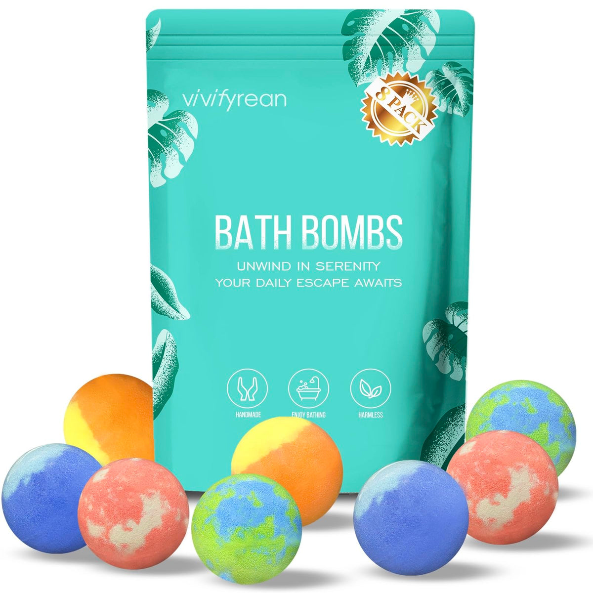 Vivifyrean Bath Bomb Gift Set eight colorful bombs for a luxurious home spa