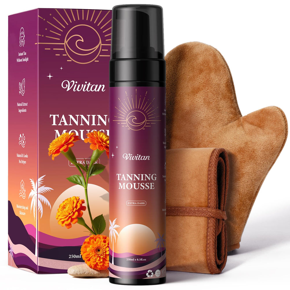 Vivitan self-tanner mousse bottle 250ml XL for easy, even bronze color.