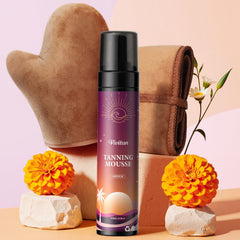 Vivitan Self Tanner mousse bottle shows natural medium bronze shade for a believable glow