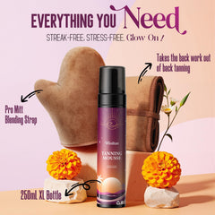 Vivitan velvet mitt included for smooth, streak-free tanning results.