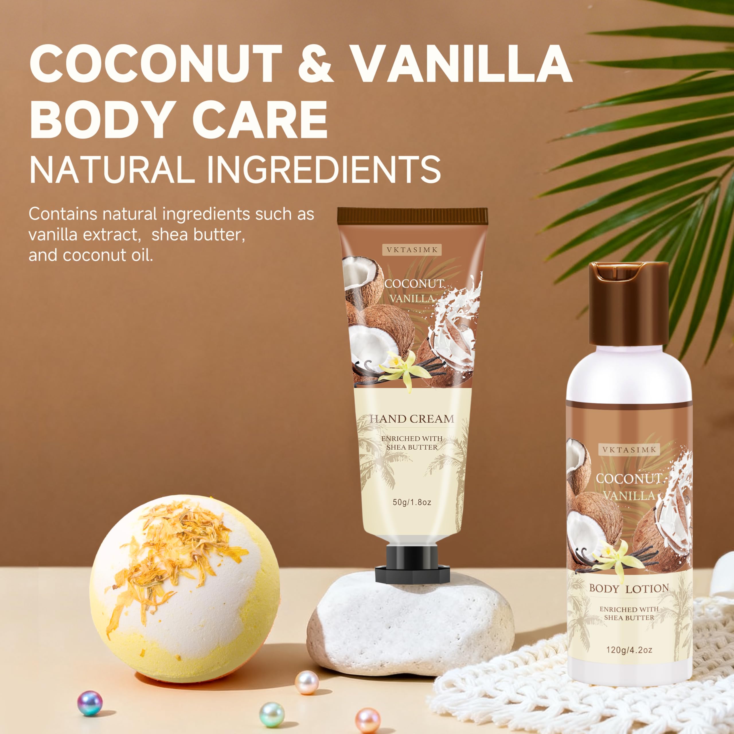 VKTASIMK coconut vanilla soy candle creates a tropical ambiance.