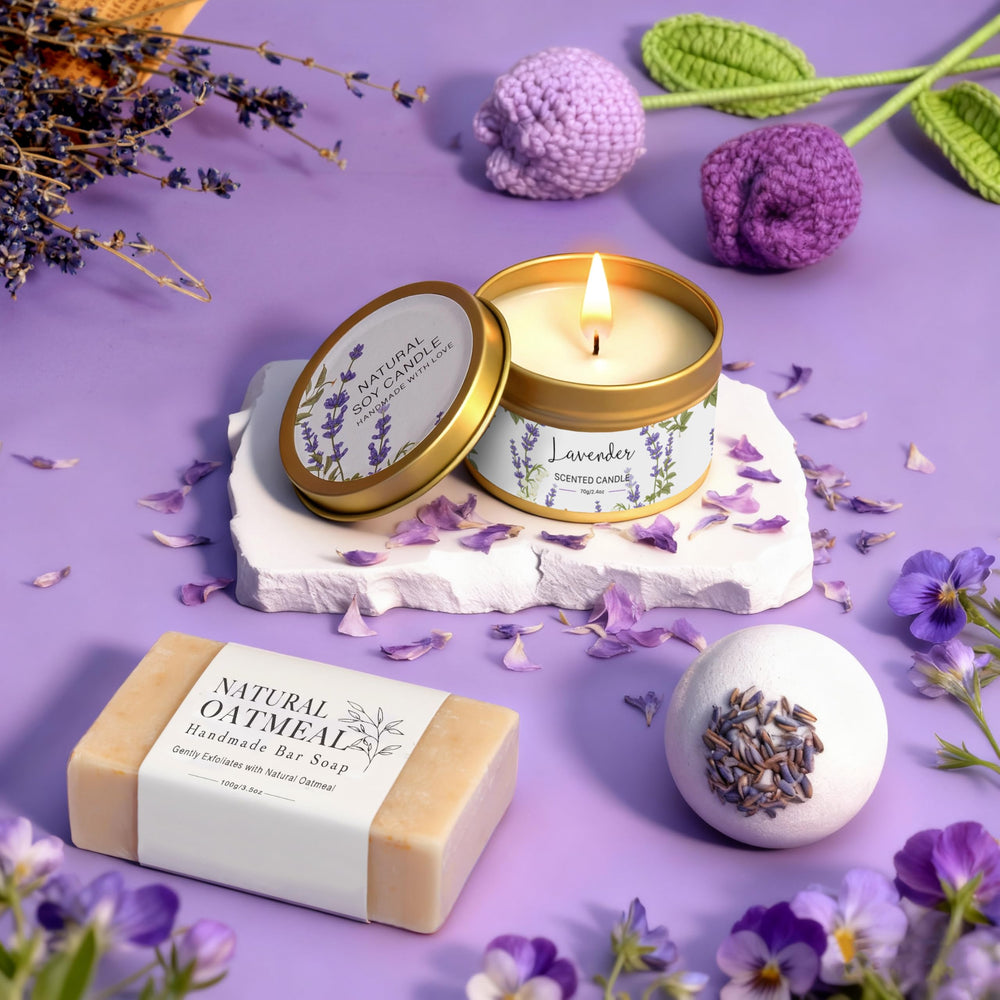 VKTASIMK lavender candle adds calming ambience to routines.