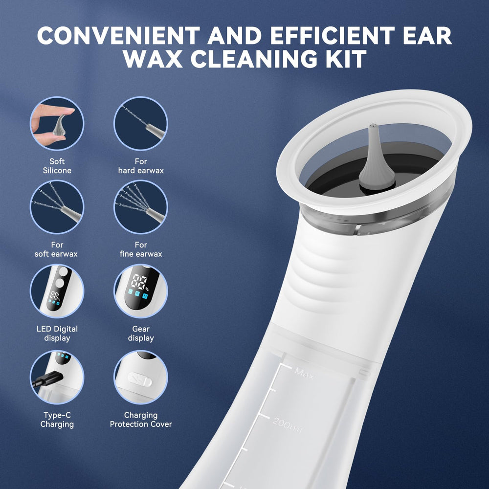 VLINGQI LED screen display ear care tool shows power and gear for easy operation.