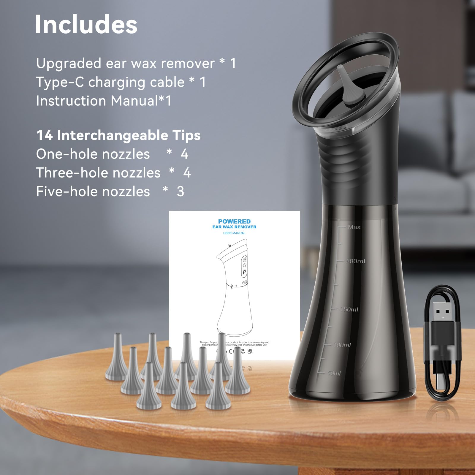 VLINGQI setup with charging cable and instruction manual for easy setup