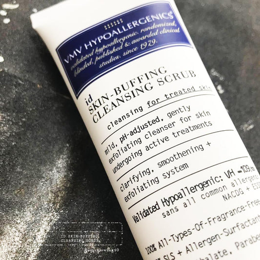 VMV Id Skin Buffing Scrub foam during application demonstrates smooth cleansing and preparation for treatments.