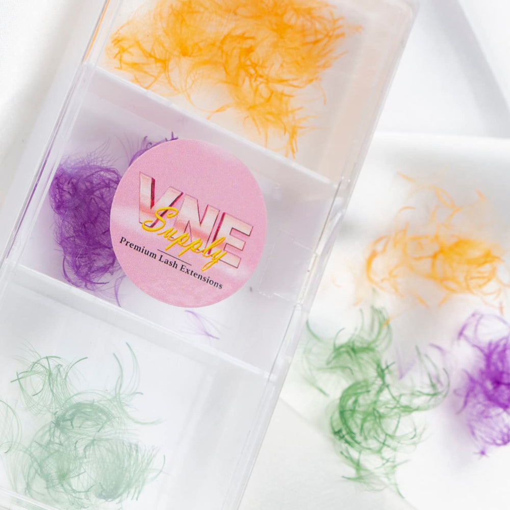VNESUPPLY VNE500 model wearing colored lash extensions for everyday wear.