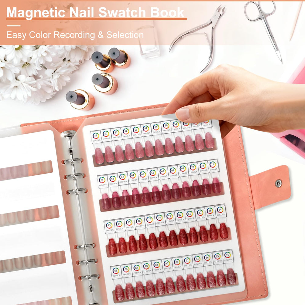 vnjaoi 144-magnetic-nail-swatch-book swatch pages detachable to keep colors organized and easy to compare.