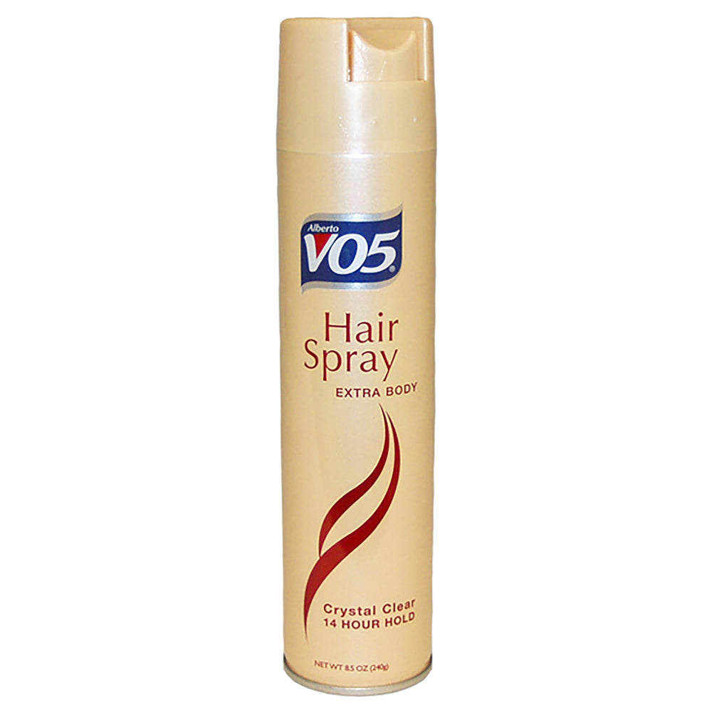 VO5 Crystal Clear Extra Body Hair Spray can delivers a fast-drying, long-lasting hold.