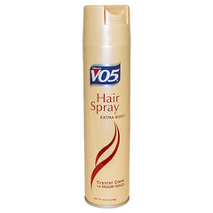 VO5 Crystal Clear Extra Body Hair Spray can delivers a fast-drying, long-lasting hold.