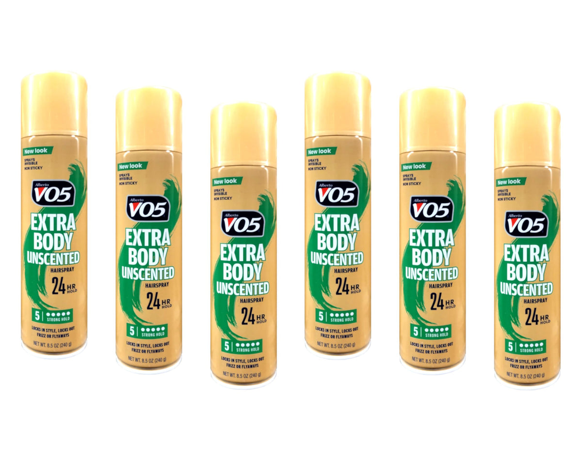 VO5 Crystal Clear Hairspray unscented front view for scent-free styling.