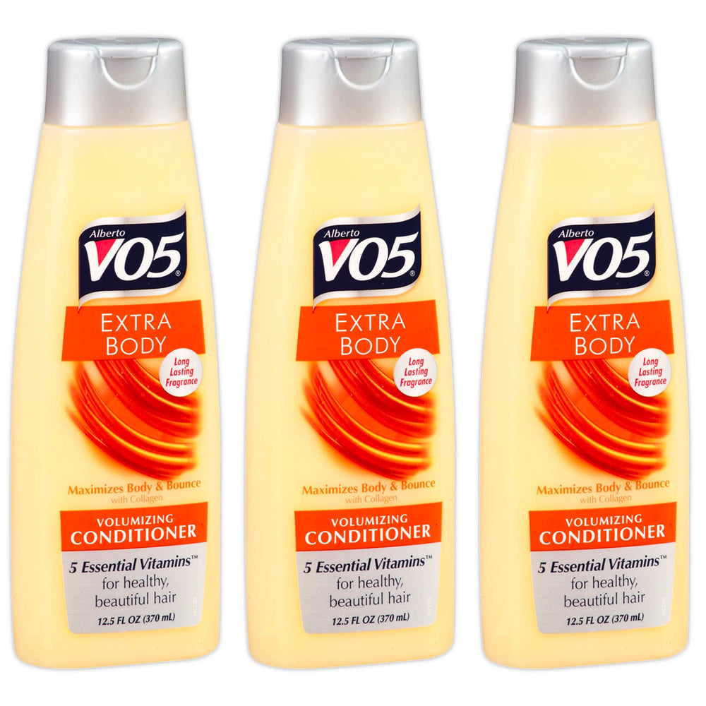 Alberto VO5 Extra Body Volumizing Conditioner bottle in a 3 pack for volumized, manageable hair
