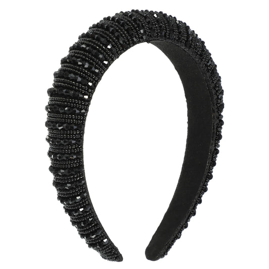 VOCOSTE Crystal Headband closeup reveals rhinestones that add sparkle to evening looks.