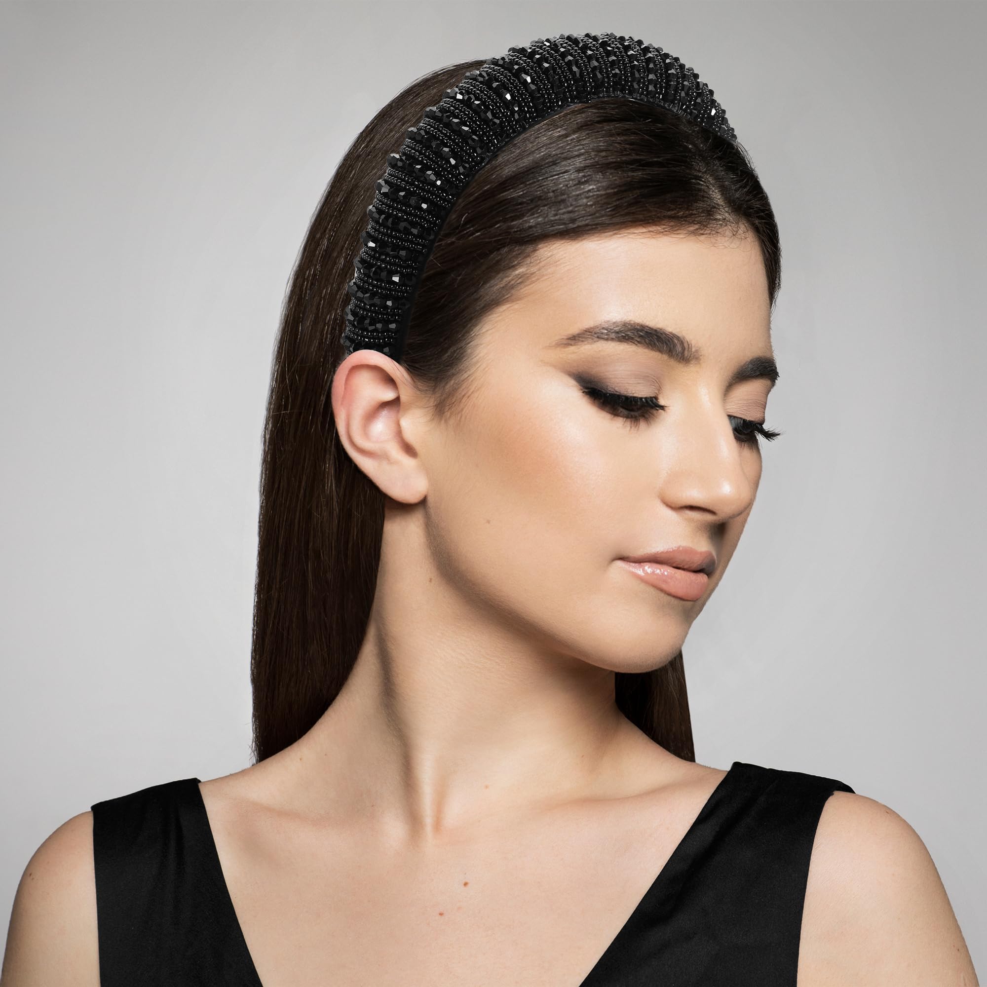 VOCOSTE Crystal Headband side profile showcases versatile style with rhinestones.