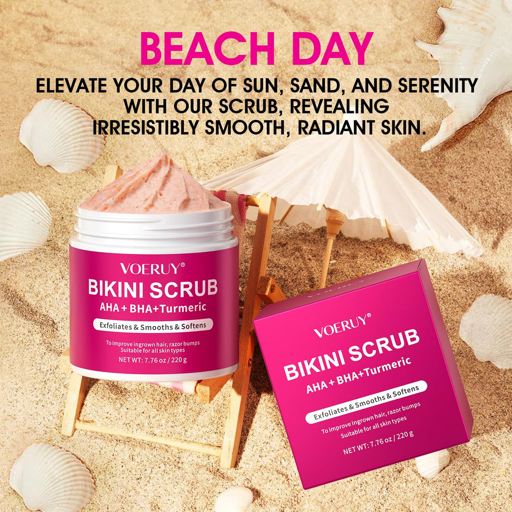 VOERUY Bikini Scrub application on skin demonstrates creamy, moisturizing feel