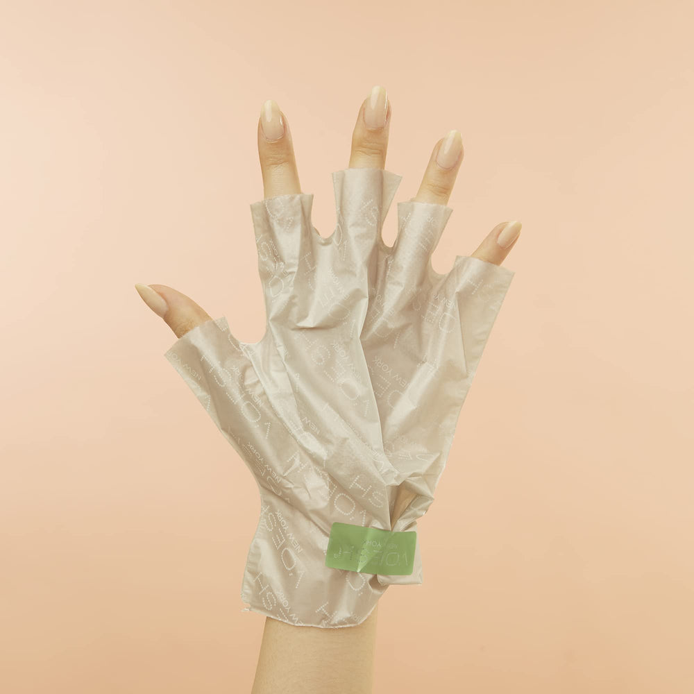 VOESH Collagen Gloves applied to dry hands for softness.