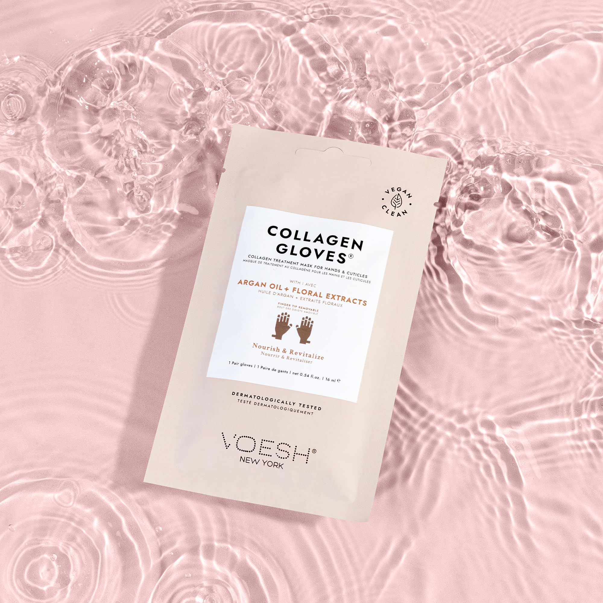 VOESH Collagen Gloves worn during at-home hand spa session.