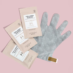 VOESH vegan collagen gloves close-up with argan oil and shea butter.