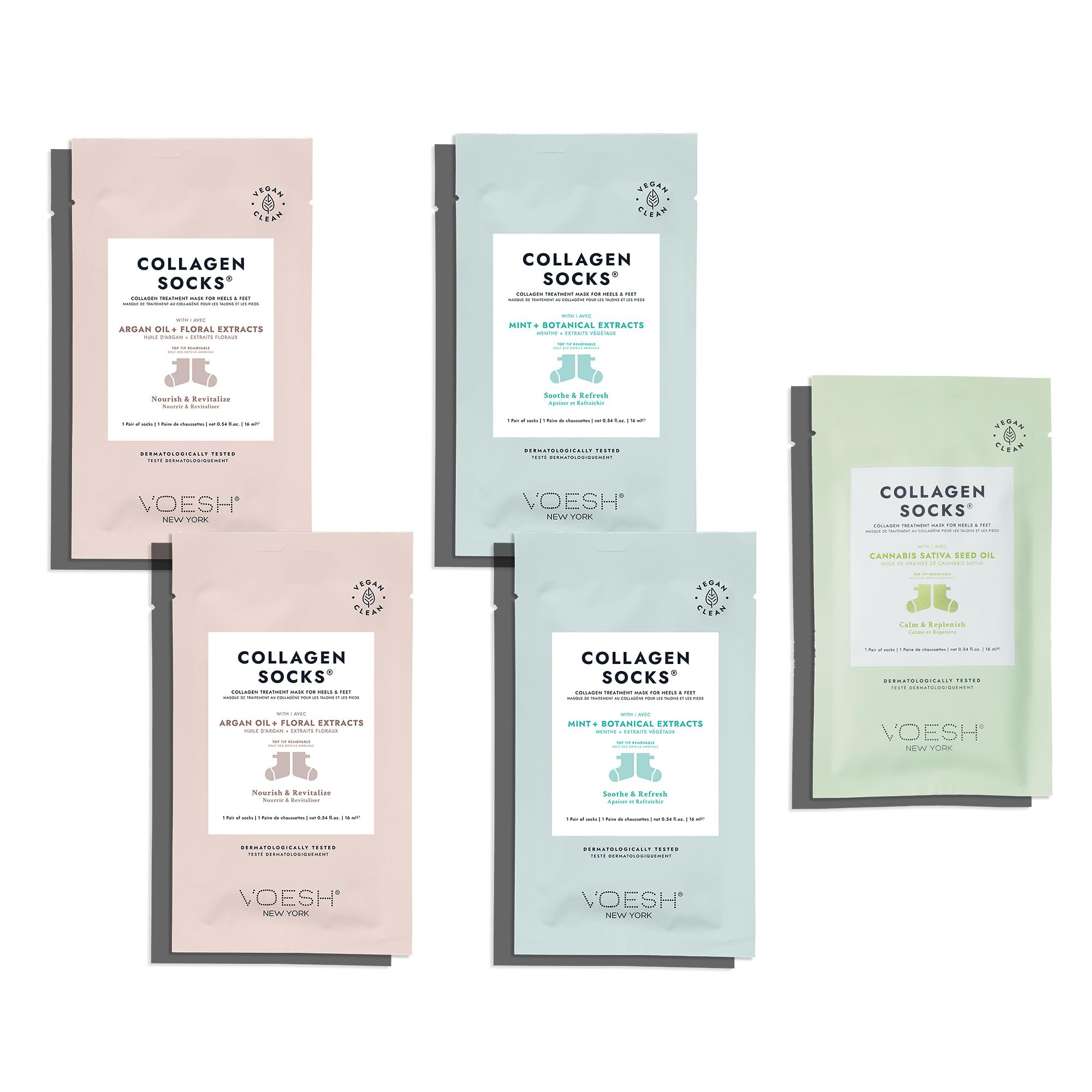 VOESH Collagen Socks five-pack variety pack for spa pedicures at home