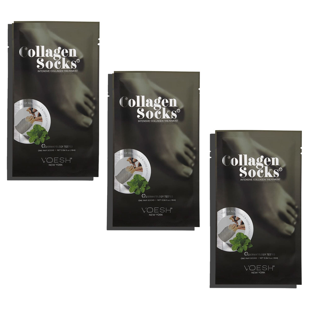 VOESH collagen socks pack outer box for at-home foot care routine.