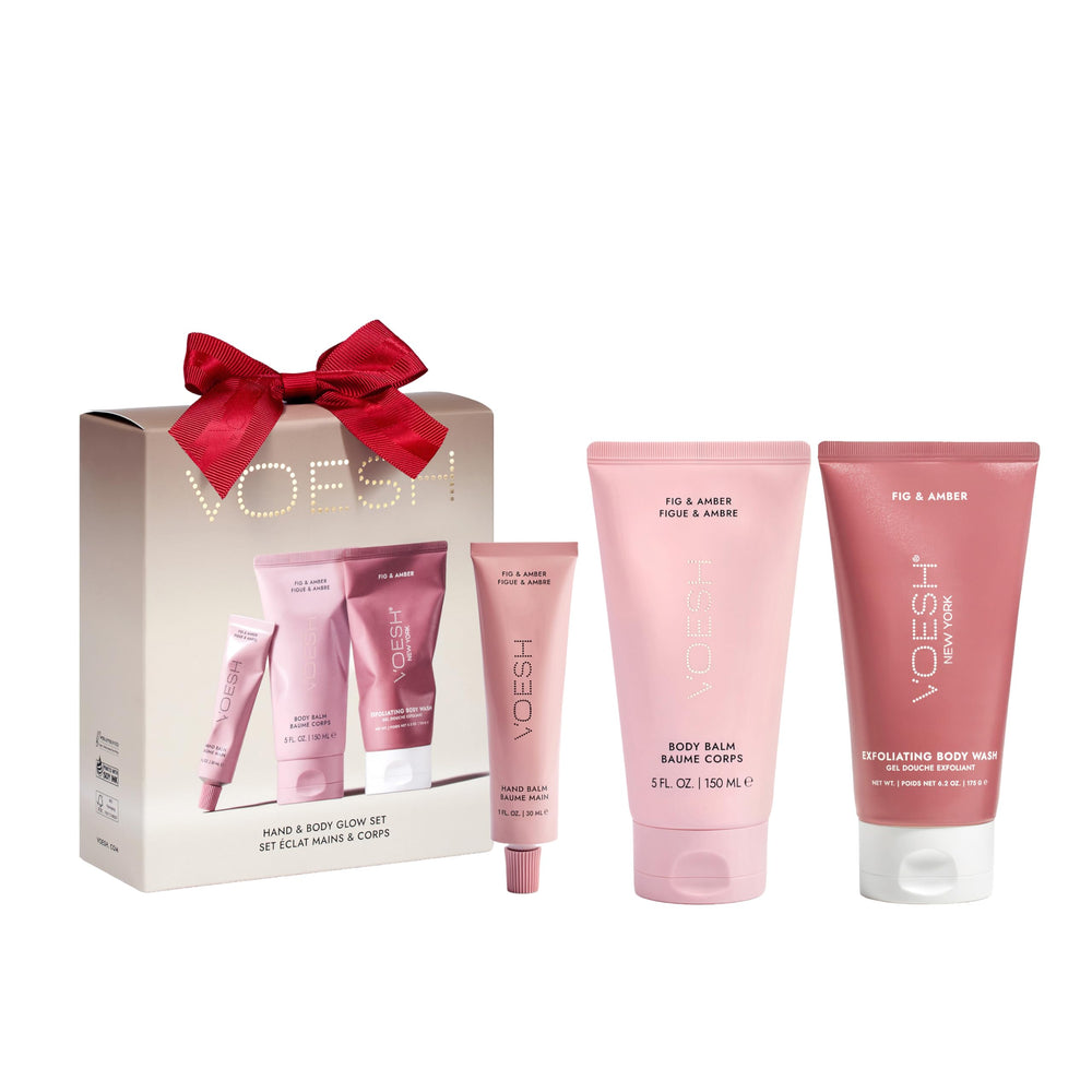 VOESH Glow gift set with exfoliating wash for radiant, smooth skin