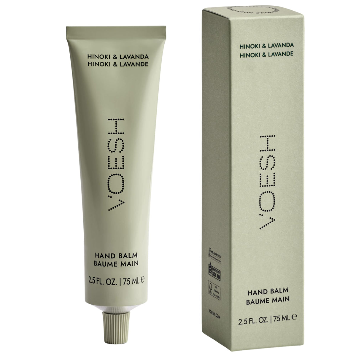 VOESH Hinoki & Lavanda hand balm packaging for on-the-go hydration.