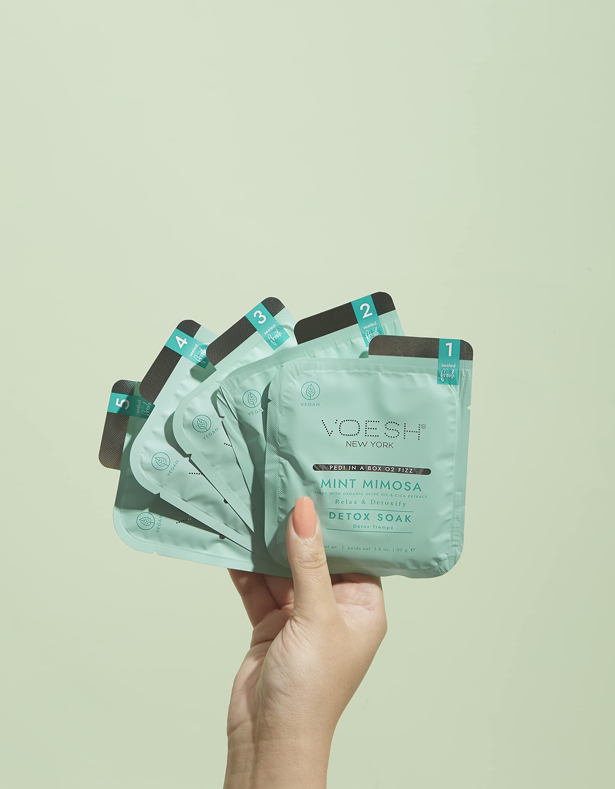 VOESH detox soak and fizz powder in action for an at-home pedicure