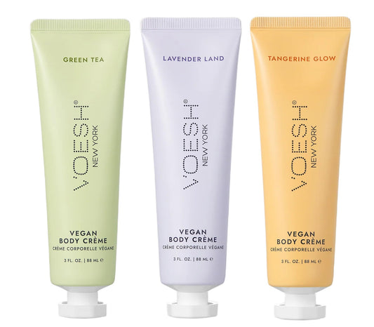 VOESH vegan body creme trio green tea bottle showing fast absorbing hydration